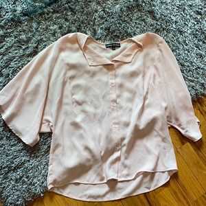 Pink Short Sleeve Button Down Blouse-Size M